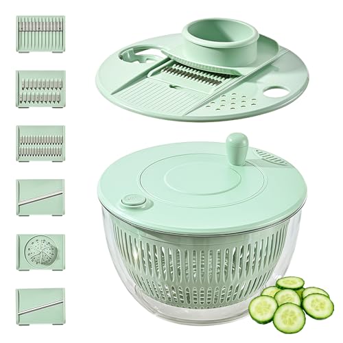 BORDEAG 4L Essoreuse à Salade avec Couvercle, Salatschleuder Multifonction avec 6 Lames et Planche à Découper, Bol en Pet avec Fenêtre, Idéal pour Laver,...