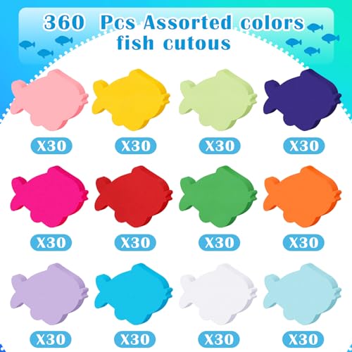 Image of Kisston 360 Pcs Fish Cutouts Paper 3.9 Inch Assorted Color Die Cuts for DIY Craft Projects School Classroom Bulletin Board Decor