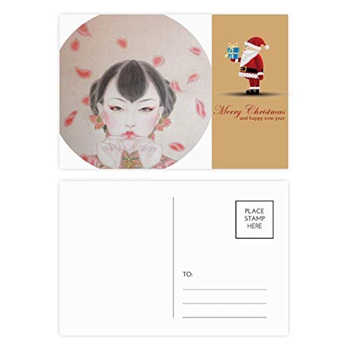 Cartes postales chinoises rouges de peinture traditionnelle de beauté du Père Noël x20