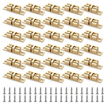 Ghligna 30pcs Gold Double Ball Roller Tension Door Catches, Adjustable Cabinet & Internal Door Latches for Cupboard, Wardrobe, Kitchen Closet Furniture (Screws Included)