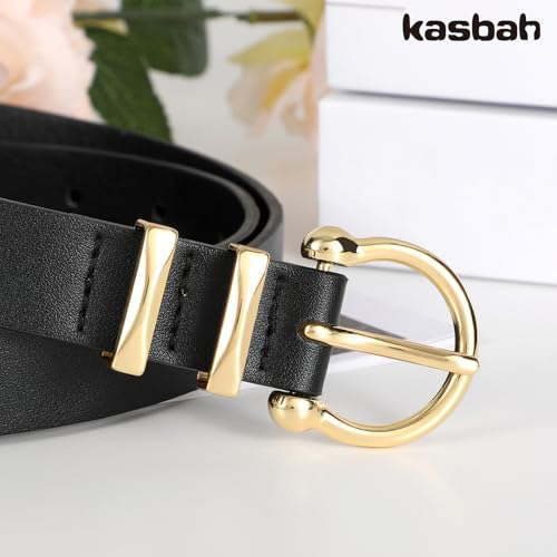 KASBAH 3 Pack Women's Leather Belts For Jeans Dresses Ladies Belt For Pants With Gold Buckle Casual Work Wear Belt2
