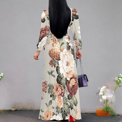 Image of Women Plus Size Long Sleeve V Neck Maxi Dress with Belt | Soft fabric relaxed fit three quarter sleeve v neck with pockets for party and daily wear