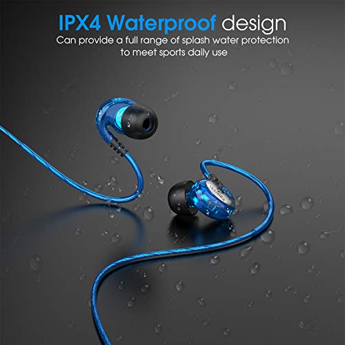 Jaamira Sports Wired Earbuds In-Ear Earphones With Microphone &Volume Control -Bass &Noise Isolation Over Ear Headphones With 3.5Mm Jack -For Android Phone Iphone Computer Gaming Workout Ipx4 Blue #TOP6