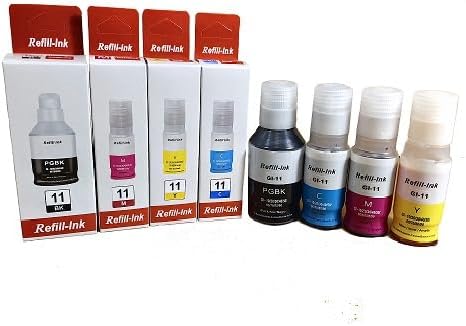 Vivid Colors KCMY Ink Bottle of GI-11 GI11 GI 11 Refill Kits Use for Canon MAXIFY G2160 G3160 Inkjet Printers 135ml Black, CMY 70ml