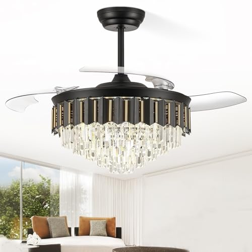 Image of 52'' Crystal Fandelier Ceiling Fan with Light, Black