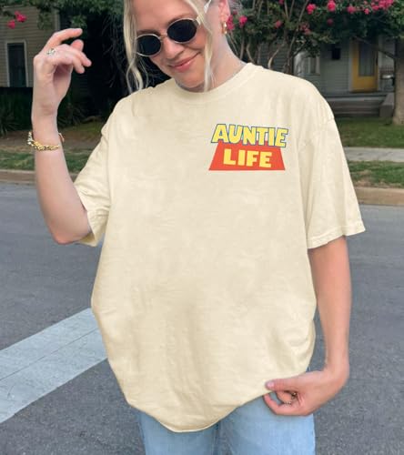 Auntie Life Oversized Shirts for Women Cute Funny Graphic Cartoon T Shirt Holiday Family Vacation Tee Tops4