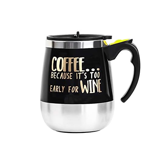 Update Self Stirring Mug Auto Self Mixing Stainless Steel Cup for Coffee/Tea/Hot Chocolate/Milk Mug for Office/Kitchen/Travel/Home -450ml/15oz (Black) (Coffee Because it's too Early for Wine)