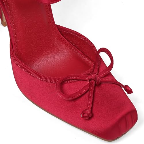 Celbreez Red Ballet Heels for Women Satin Bow Lace Up Ballerina Heels - image 6