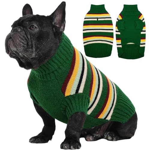 Kuoser Green Turtleneck Knitwear for Boston Terrier