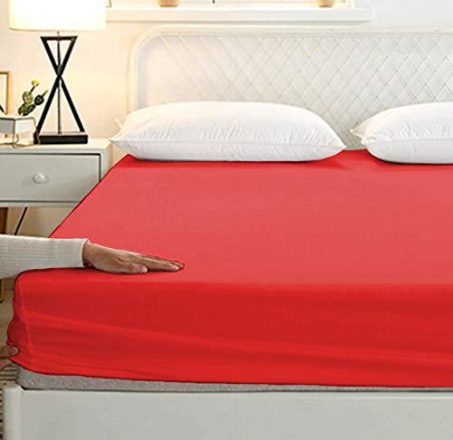 Image of Sweet Dream's 750 Collection Egyptian Cotton Fitted Bedsheet 4 to 12 Inch Matress 15 inch Drop King Size Bed (72x72) Inches (6 by 6) Feet + 2 Pillow Covers (18x28), Blood Red