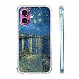 AOSSXIN Van Gogh Iconic Art Phone Case for iPhone 16,Starry Night by The Seine Pattern,Soft TPU Trendy Cool Case for iPhone 16