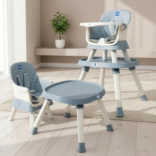Image of Mee Mee Little Scholar Baby High Chair for Baby Feeding, 6-in-1 Convertible Kids Feeding Chair Compact Fold with High Adjustable, Play Chair Booster, Travel Friendly, 0.5 to 3 Years Kids (Grey)