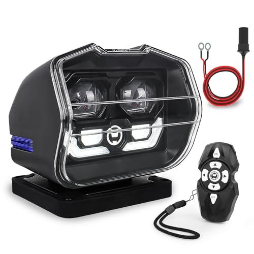 MOVOTOR LED Search Light Wireless Remote Control 360° Rotating Searchlight with Strong Magnetic Base&Permanent Mount Automatic Search LED Truck Spot Light for Boat Marine SUV Farm Field