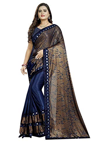 Mahalaxmi Fashion Printed Bollywood Silk Blend Ruffle Frill Saree Blue