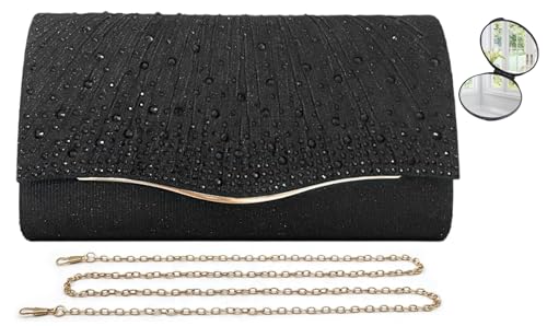 Black Clutch Bag Womens Clutches Evening Bags with Detachable Chain