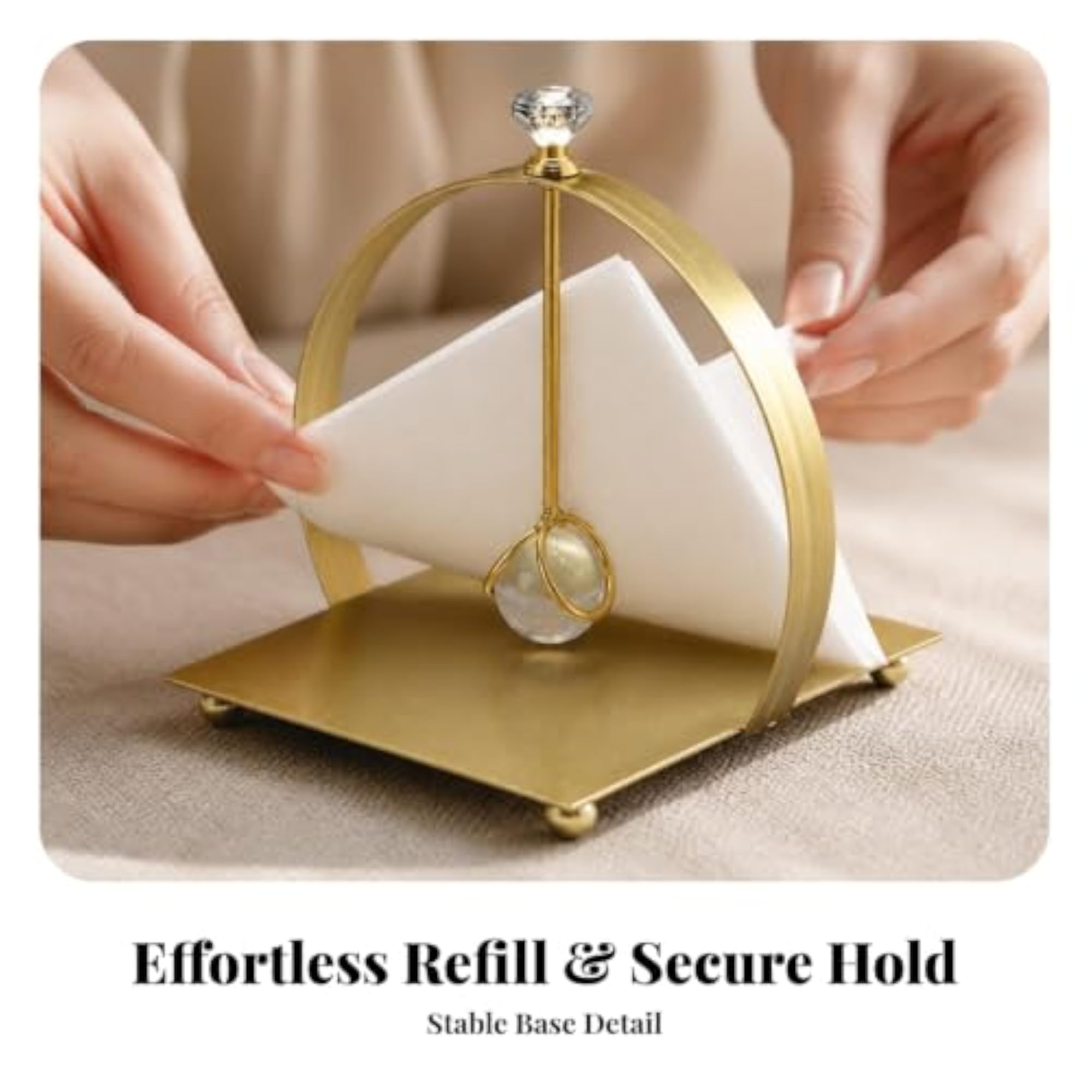 Compact Tabletop Tissue Holder with Pressing Collar, Modern Metal Design
