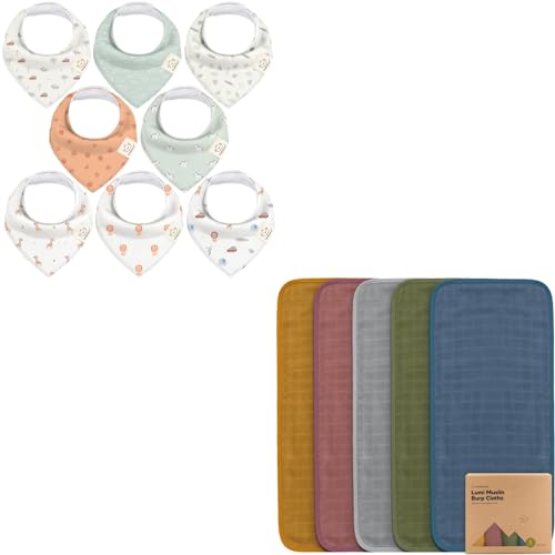 KeaBabies 8-Pack Baby Bandana Drool Bibs and 5-Pack Muslin Burp Cloths for Baby Boys, Girls - Organic, Stylish Unisex Bandana Bibs -Viscose from Bamboo Cotton Burp Cloth