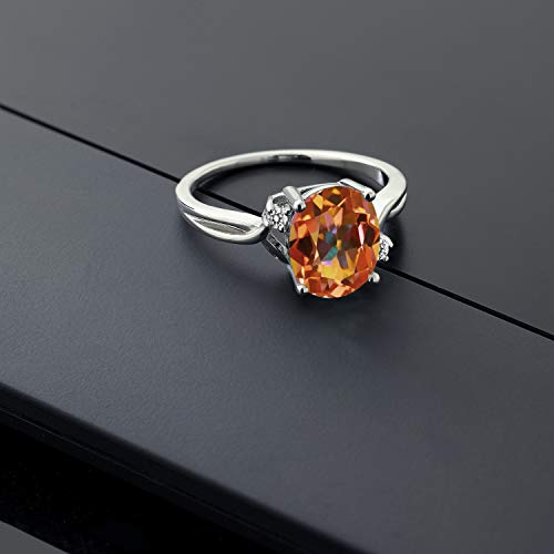 Gem Stone King 925 Sterling Silver Ecstasy Mystic Topaz and White Diamond 3 Stone Ring For Women (3.23 Cttw, Oval 10X8MM, Gemstone Birthstone, Available In Size 5, 6, 7, 8, 9)4