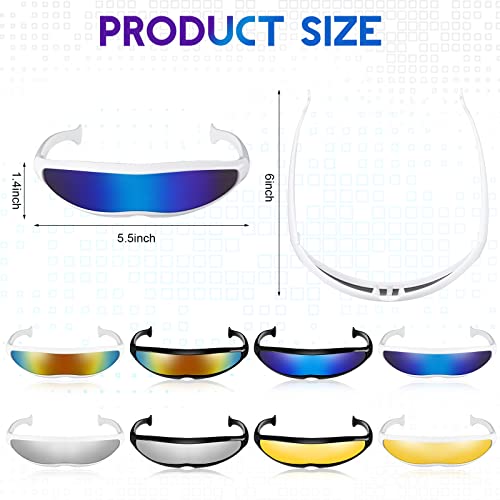 Konohan 8 Pairs Futuristic Sunglasses Color Mirror Lens Narrow Visor Sunglasses Future Glasses Space Glasses for Women Men2