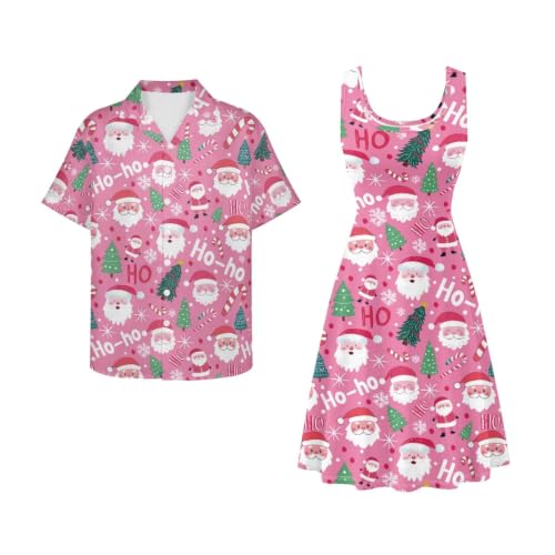 Image of Dreaweet Summer Dresses for Women A-Line Sleeveless Flowy Sun Dresses,Men's Casual Button-Down Shirts,Couple Matching Outfits