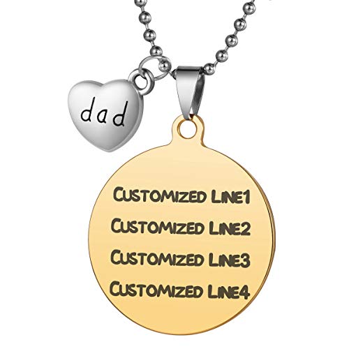 COCO Park Free Engraving Name ID Tag Personalized Stainless Steel Round Pendant Necklace Pet Tag Dad Charm - Gold