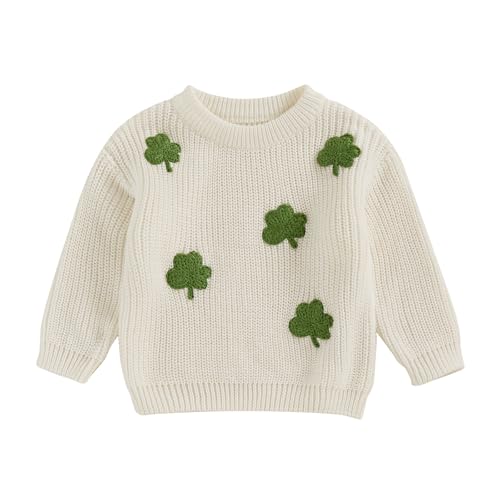 Baby Girl Boy Sweater Toddler Infant Newborn St Patricks Day Outfit Shamrock Knit Oversized Crewneck Pullover