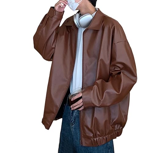 Manteau bomber vintage marron Lpael en similicuir oversize homme M avec fermeture éclair