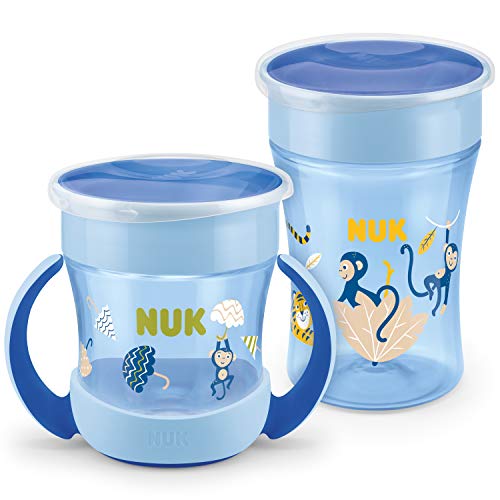 NUK Magic Cup Drinkbeker Duo Set, Magic Cup 230 ml + Mini Magic Cup 160 ml met Ergonomische Handgrepen, Lekvrije 360​​° Drinkrand, BPA-vrij, Vanaf 6 Maanden, Blauw