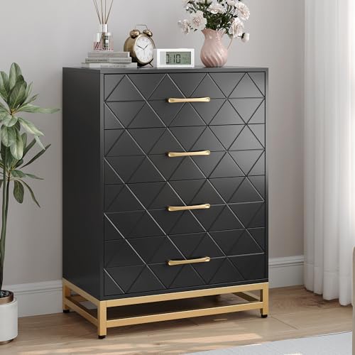Cómoda moderna con 4 cajones de madera grandes para almacenamiento 3