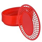 MEOTAKILE 20 Pack Plastic Fast Food Baskets, 8.8' × 5.5' Small Oval Restaurant Serving Baskets Tray for Burgers, Sandwiches, Hot Dogs, Parties, Food Trucks, Reusable or Disposable, Stackable(Red)