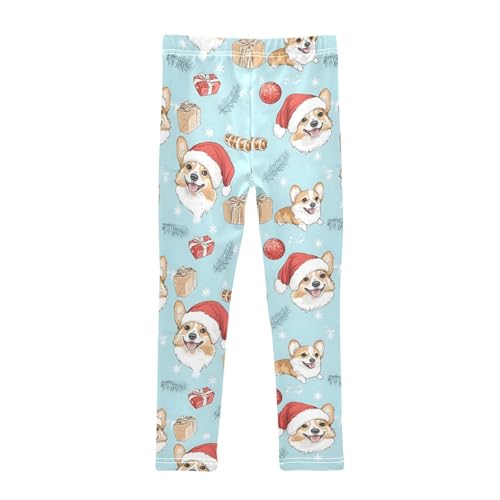 Corgis Santa Claus Hat Pattern Girls Leggings Ultra Soft Compression Yoga Gym Pants for Kids 4-10T2