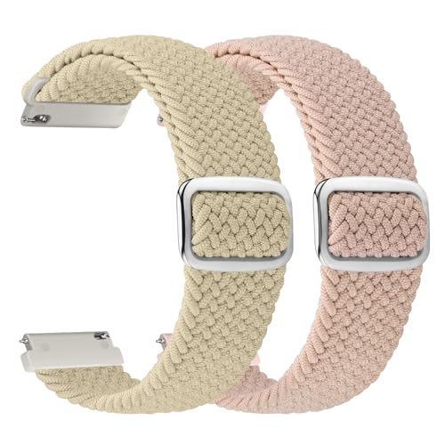 Image of 2 Pack 20mm Quick Release Braided Bands Compatible with Garmin Venu, Forerunner 55 /165 /245 /645, Vivoactive 6 /5 /3, Adjustable Band for Amazfit Active /Bip 3