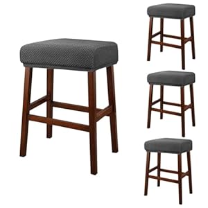 Stool Covers Rectangular Set of 4, Jacquard Vanity Stool Covers Stretch Washable Saddle Bar Stool Slipcover Bench Seat Protector with Elastic Bands Dark Gray