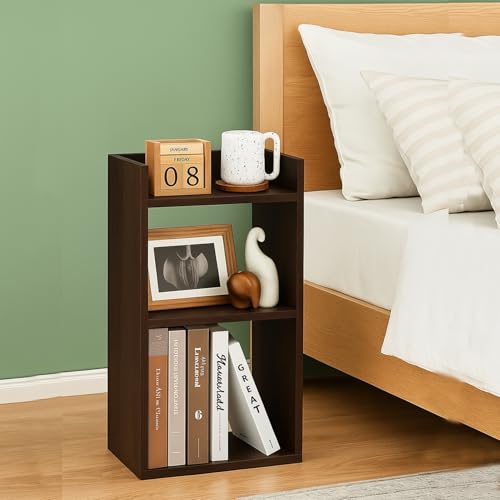 Image of Bedside Tabular Table with Storage - Engineered Wood Nightstand with 2 Adjustable Shelves, Modern End Table for Bedroom, Living Room, or Office (33 x 24 x 61.5 cm) (Dark Brown)