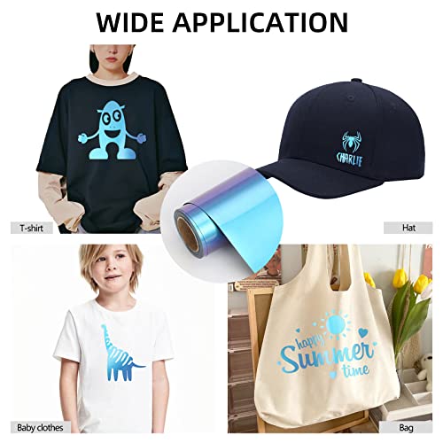 Airabbit Chameleon Htv Vinyl Rolls Heat Transfer Vinyl - 12" X 8Ft Gradient Change Color Iron On Vinyl For Cricut & Cameo - Easy To Cut & Weed For Diy T Shirt (Cyan To Purple) #TOP5