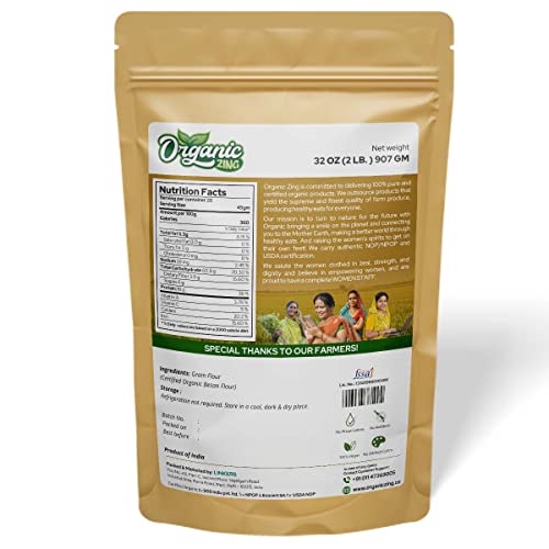 Image of Organic Zing Organic Besan Flour also known as Chickpea Flour, Bengal Gram Flour or Garbanzo Bean Flour - Vegan| Preservative Free | Product of India - 907g(Pack of 4)