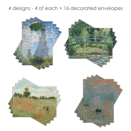 Image of RainCaper Fine Art Keepsake 5x7 Blank Stationery Monet Greeting Note Cards With Decorative Envelopes, Gift Boxed Set of 16 | 300 GSM Cardstock (Monet Favorites)