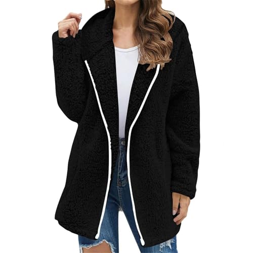 Womens Fleece Jacket Oversized Long Zip Up Hoodie Casual Fuzzy Fleece Jackets Warm Winter Coat with Pockets2
