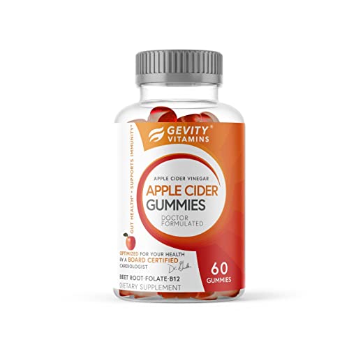 GEVITY VITAMINS Apple Cider Vinegar Gummies, Detox and Cleanse Support, Vegan ACV Gummies with Folic Acid, Vitamin B12, Beetroot and Pomegranate, 60 Gummies