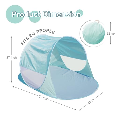 Action Air UPF 50+ Pop Up Beach Tent for 2-3 People, Instant Sun Shelter with 360°Ventilation, Water-Resistant Canopy, Lightweight & Portable Sun Shade for Beach, Camping, Sports (Green) - Thumbnail 2