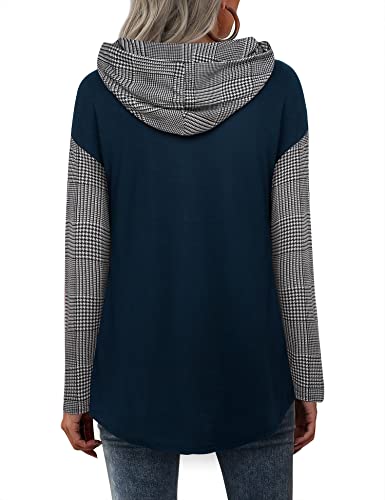 Furnex Womens Sweatshirts And Hoodies Plus Size Long Sleeve Hooded Shirt Women Winter Pullover Hoodie Color Block Lightweight Fall Ladies Button Sweater Cowl Neck Tunic Tops Black White Plaid Xxl #TOP1