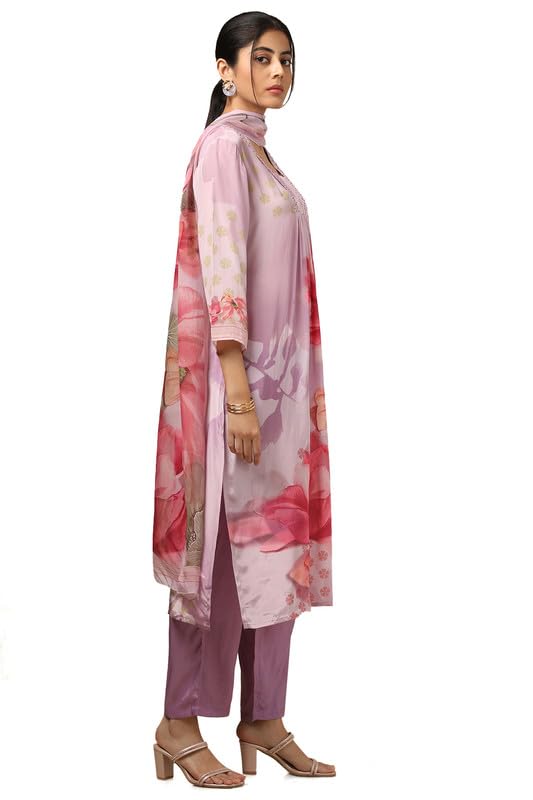 Image of Soch Womens Purple Crepe Floral Print Suit Set With Beads