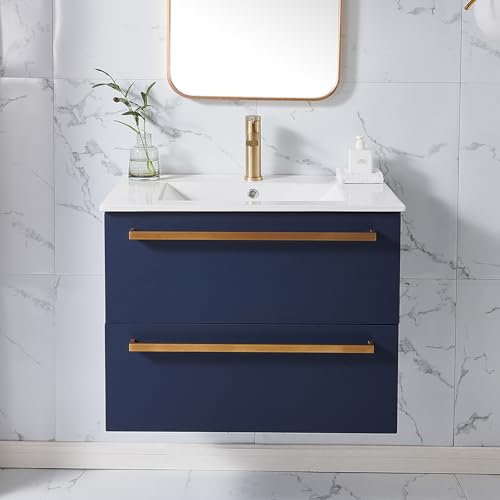 ENGELCH 30" Floating Bathroom Vanity, Blue Modern Wall-Mounted Bathroom Vanity