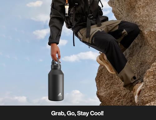 Image of POWCAN 64 oz Insulated Water Bottle with 2-in-1 Straw and Spout Lid, Keep Cold 24H, Leak-Proof, BPA-Free, Double Wall Stainless Steel Water Bottle for Sports, Gym, Travel, and School (Dark Knight)
