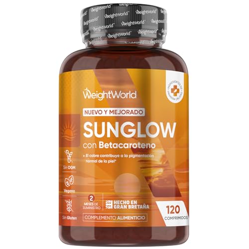 Sunglow Betacaroteno Complex - 120 Comprimidos con Zinc, Yodo, Vitamina B2 y B3 - Con Cobre que Contribuye a la Pigmentación Normal de la Piel (EFSA) - Apto para Veganos - 2 Meses de Suministro