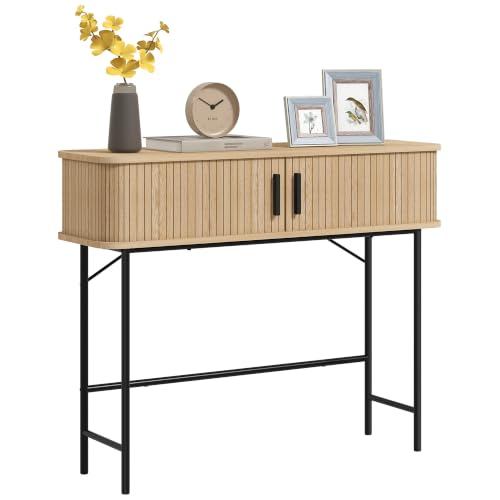 HOMCOM Mesa Consola Vintage con 2 Puertas Correderas 100x30x80 cm Roble