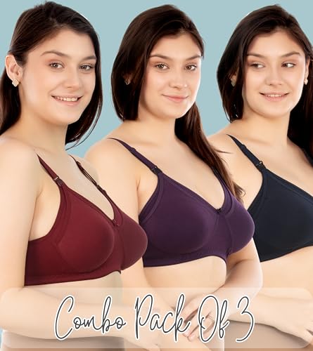 Image of RITIJYA Women's Cotton Multicolor Full Cup Soft Padded Feeding Bra /Nursing Bra /Maternity Bra Combo - Pack of 3