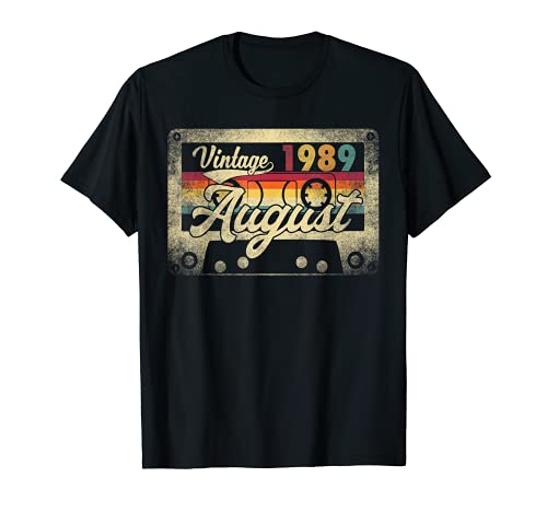 Vintage August 1989 32nd Birthday Gift Retro 32 Years Old Camiseta