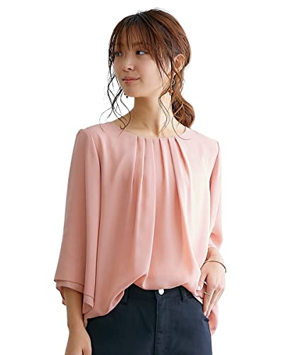 [nissen(ニッセン)] ブラウス 7分袖 レディース オフィス きれいめ 洗える ジョーゼット フレア カットソー裏地付 M ピンク