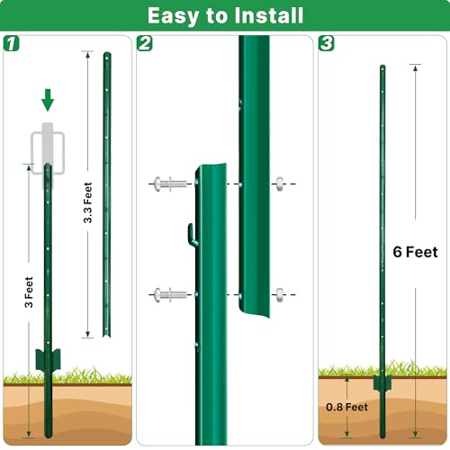 Image of ARIFARO Metal Fence Posts 6 Feet assemblable,Pack of 10,Sturdy Duty No Digging Garden U Post for Wire Fencing Steel Poles for Yard, Outdoor